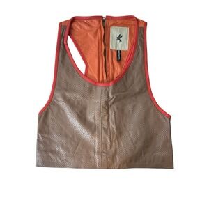 One Teaspoon Leather Tank Top Womens Size 8 Sleeveless Biker Crop‎ Zip NWOT